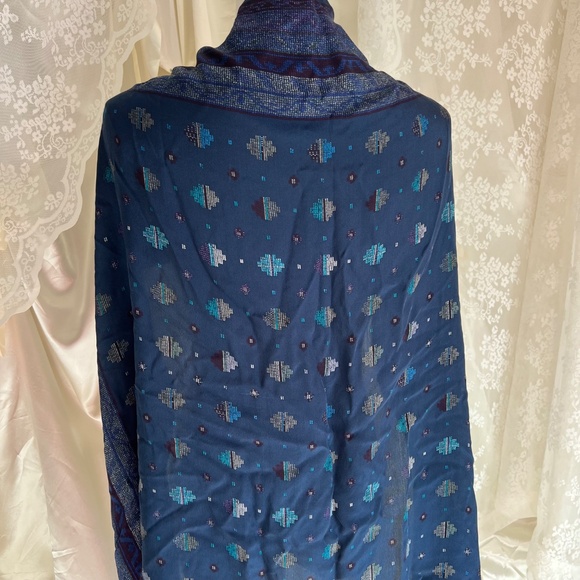 Anne Klein Blue Patterned Silk Scarf - Picture 5 of 6